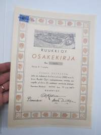 Ruukki Oy, Ruukki / Paavola, 30.11.1954, 1 osake 300 mk, nr 5570 -osakekirja / share certificate