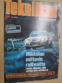 Tekniikan Maailma 1970 nr 12, Mikkolan mittavin rallivotto, Laskuvarjo ei ole vain pelastusväline, Nykypäivä ja tulevasuus, Automaattivaihteisto, ym.