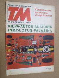 Tekniikan Maailma 1966 nr 14, Kilpa-auton anatomia, Koeajettavana jenkkirauta Dodge Coronet, Augsburgn tyhjätehdas, Vähemmän muotoja enemmän tekniikkaa, ym.