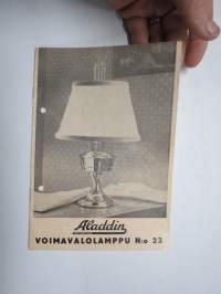 Aladdin voimavalolamppu nr 23 -käyttöohjekirja, varaosaluettelo / Kraftljuslampa - bruksanvisning + reservdelskatalog