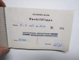 Eckerölinjen Henkilölippu nr 456 Uusikaupunki-Grisslehamn-Eckerö, käytetty 8.8.1961 -ferry ticket