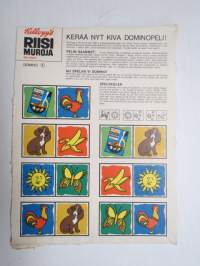 Kellogg´s Riisimuroja - Riskrisp - Domino 3 -dominopeli, riisimuropakkauksen pahvipainate