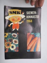 SMK (Suomen Maanviljelijäin Kauppa) 1964 -siemenhinnasto, mainossivut Rotavator Howard Clifford , Landmaster 150, Gardenmaster 80, Ransomes & Norlett