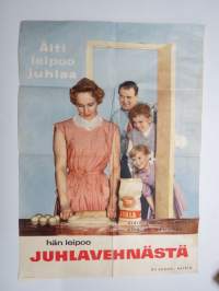 Äiti leipoo juhlavehnästä - Oy Vehnä - Raisio Juhlavehnäs -mainosjuliste / advertising poster
