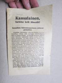 Kansalainen, harkitse ketä äänestät! - Kansallisen Kokoomuspuolueen johtavat periaatteet. -vaalimainos / pamfletti 1924?