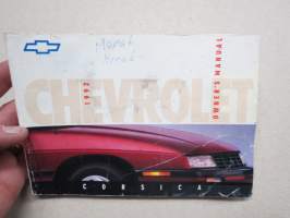 Chevrolet Corsica 1992 Owner´s Manual -käyttöohjekirja, englanninkielinen