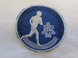 World Veterans Championships IX Turku Suomi Finland 1991 -kangasmerkki / badge