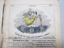EOS - Tidskrift för barn och barnens vänner 1866 årgång - Stentryckeriet i Åbo -inbunden, tryckta bilder, delvis handkolorerade färgtryck, t.ex. Nådendal