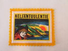 Neljäntuulentie -kangasmerkki / matkailumerkki / hihamerkki / badge -pohjaväri keltainen