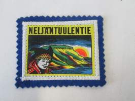 Neljäntuulentie -kangasmerkki / matkailumerkki / hihamerkki / badge -pohjaväri sininen