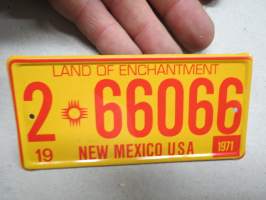 New Mexico 2-66066 1971 -rekisterikyltti, keräilykyltti