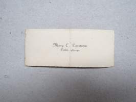 Mary E. Laxtröm, Lakitieteen ylippilas -käyntikortti / visit card