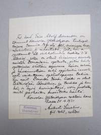 Kouvolan Yhteislyseo, 1931 -asiakirja, allekirjoitus Aukusti Simelius