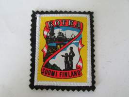 Kotka -Suomi -Finland -kangasmerkki / matkailumerkki / hihamerkki / badge -pohjaväri musta