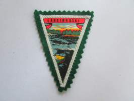 Langinkoski -kangasmerkki / matkailumerkki / hihamerkki / badge -pohjaväri vihreä