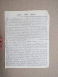 Den 7 Febr. 1904 -sortokauden aikainen Tukholmassa julkaistu lehtinen