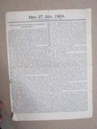Den 27 Jan. 1904 -sortokauden aikainen Tukholmassa julkaistu lehtinen