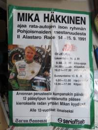 Mika Häkkinen - Pohjoismainen rata-autojen iso ryhmä mestaruuskisa - II Alastaro Race 1991 -juliste / poster