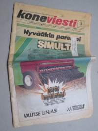 Koneviesti 1990 nr 3 -Agromek 90 -Traktorit mukaan, Fiatagri 3500 -Uusi puimuri-merkki markkinoille, Konekentän laidalta -Traktorinkuljettajalle kierteet kaulaan,ym.