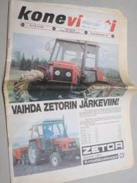 Koneviesti 1984 nr 3 - Kaupan portaan uusi jako, Etunostolaitteella enemmän hyötyä etuvedota, takaisin piirustuslaudalle, Hampaan kolosta - Maataloussyntejä, ym.