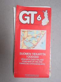 GT 6 - Suomen tiekartta - Vägkarta över Finland - Road map of Finland - Finnische Strassenkarte GT 6, vuodelta 1987