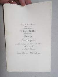 Inbjudes förbindligast att öfverleva kontoristen Viktor Spiiks och vår dotter Fanny Tallgren Bröllopsfest 10.12.1881 i Åbo -vihkiäiskutsukortti