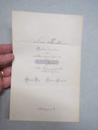 Bjudes ödmjukast att med Eder närvaro hedra vår Vigningsakt - Blenda Berg & Hjalmar Sederholm, 26.5.1882 i Åbo -vihkiäiskutsukortti