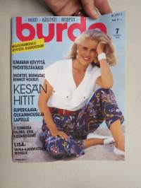 Burda 1990 nr 7 muotilehti -mukana kaava-arkki + työselostus suomeksi -fashion magazine