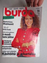 Burda 1989 nr 11 muotilehti -mukana kaava-arkki + työselostus suomeksi -fashion magazine