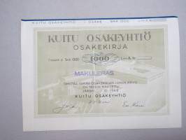 Kuitu Osakeyhtiö, Jääski, 1 osake á 1 000 Smk = 1 000 Litt. A -osakekirja -share certificate