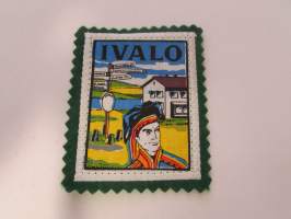Ivalo -kangasmerkki / matkailumerkki / hihamerkki / badge -pohjaväri vihreä