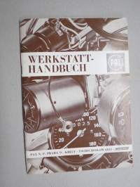 PAL Werkstatthandbuch - eri Skoda automalleissa 105-120 olevien mittareiden, sähkölaitteiden yms. korjaamokirja, saksankielinen