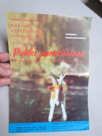 Harjun kesäteatteri, Jyväskylä - Pukki paratiisissa -näytelmä, ohjaus Mikko Nousiainen -1966 mainosesite, takana Apsi Go Go / Ilkan Grilli -mainos