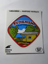 Kuivaniemi -Kalottimajat -tarra, matkamuistotarra 1970-luvulta