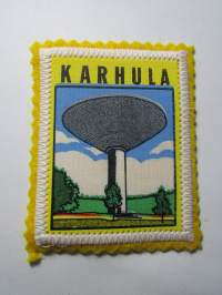 Karhula -kangasmerkki / matkailumerkki / hihamerkki / badge -pohjaväri keltainen