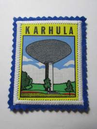 Karhula -kangasmerkki / matkailumerkki / hihamerkki / badge -pohjaväri sininen