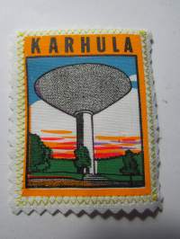 Karhula -kangasmerkki / matkailumerkki / hihamerkki / badge -pohjaväri valkoinen