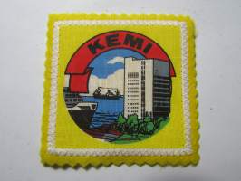 Kemi -kangasmerkki / matkailumerkki / hihamerkki / badge -pohjaväri keltainen