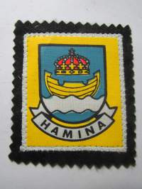 Hamina -kangasmerkki / matkailumerkki / hihamerkki / badge -pohjaväri musta