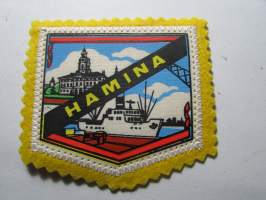 Hamina -kangasmerkki / matkailumerkki / hihamerkki / badge -pohjaväri keltainen