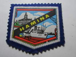 Hamina -kangasmerkki / matkailumerkki / hihamerkki / badge -pohjaväri sininen