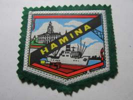 Hamina -kangasmerkki / matkailumerkki / hihamerkki / badge -pohjaväri vihreä