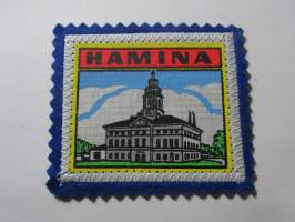 Hamina -kangasmerkki / matkailumerkki / hihamerkki / badge -pohjaväri sininen