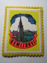 Kemijärvi -kangasmerkki / matkailumerkki / hihamerkki / badge -pohjaväri keltainen