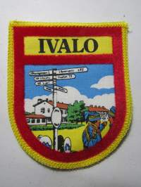 Ivalo -kangasmerkki / matkailumerkki / hihamerkki / badge -pohjaväri keltainen