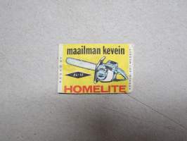 Homelite XL-12 moottorisaha -tulitikkuetiketti