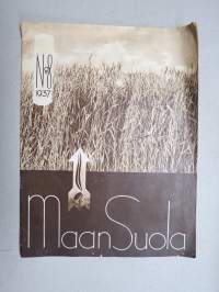 Maan Suola Maatalouskuvalehti 1937 nr 8, All Crop Tapolan kartano kuva, Takamaiden kehitysmahdollisuudet ( Elsa Viratanen (Oitti, Sulkava) asuu hiekkakuopassa...