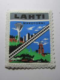 Lahti Näkötorni -kangasmerkki / matkailumerkki / hihamerkki / badge -pohjaväri valkoinen