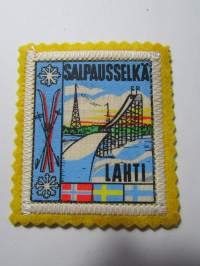 Salpausselkä Lahti -kangasmerkki / matkailumerkki / hihamerkki / badge -pohjaväri keltainen
