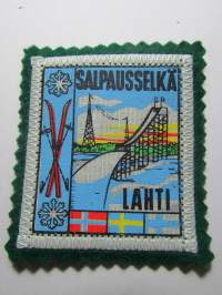 Salpausselkä Lahti -kangasmerkki / matkailumerkki / hihamerkki / badge -pohjaväri vihreä